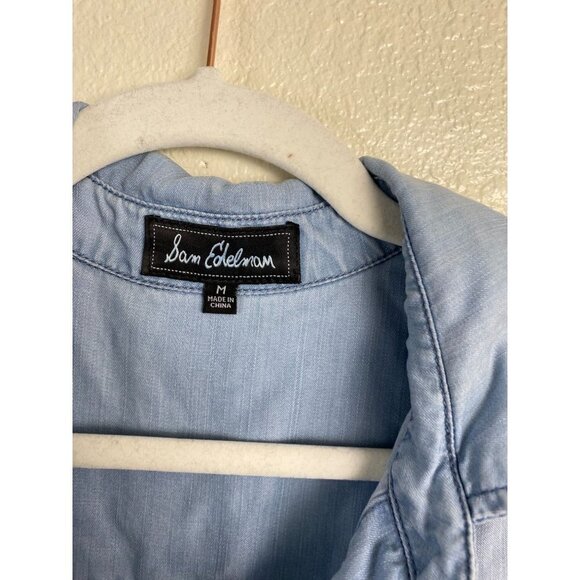 Sam Edelmam Chambray Button Down Shirt Womens size Medium Tencel Classic Boho - Picture 3 of 11